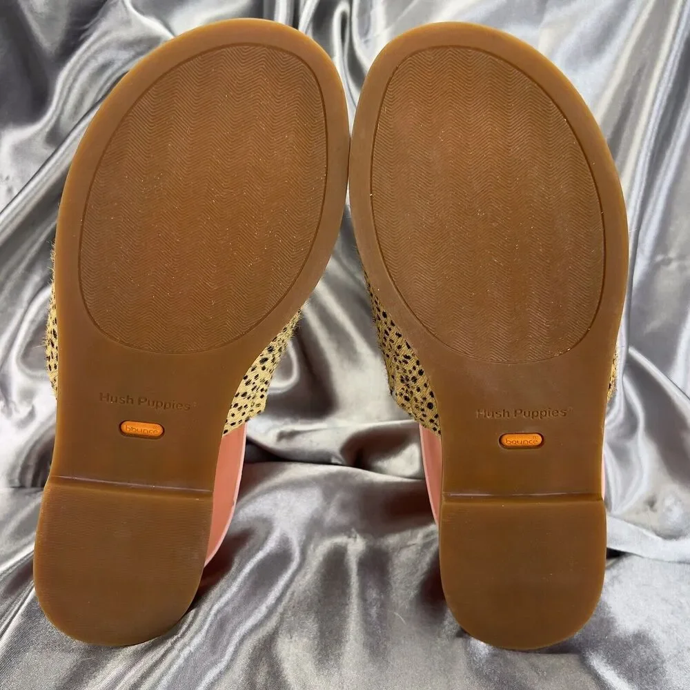 Hush Puppies Lexi Slide Women’s 8 Cheetah Print‎ Calf Hair Sandals Summer Shoes